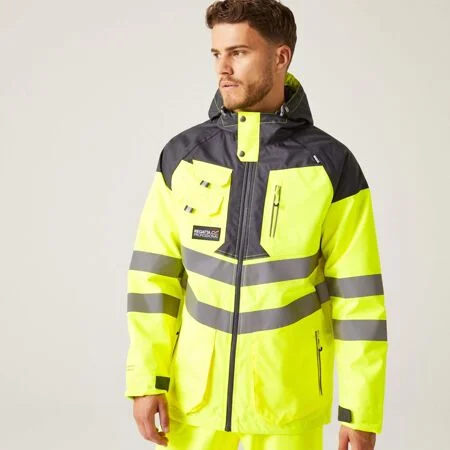 Regatta Hi-Vis Waterproof Reflective Parka Jacket Yellow Grey
