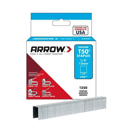 Arrow T50 Staples 1250pk ARRT5012S - 12mm / 1/2 inch